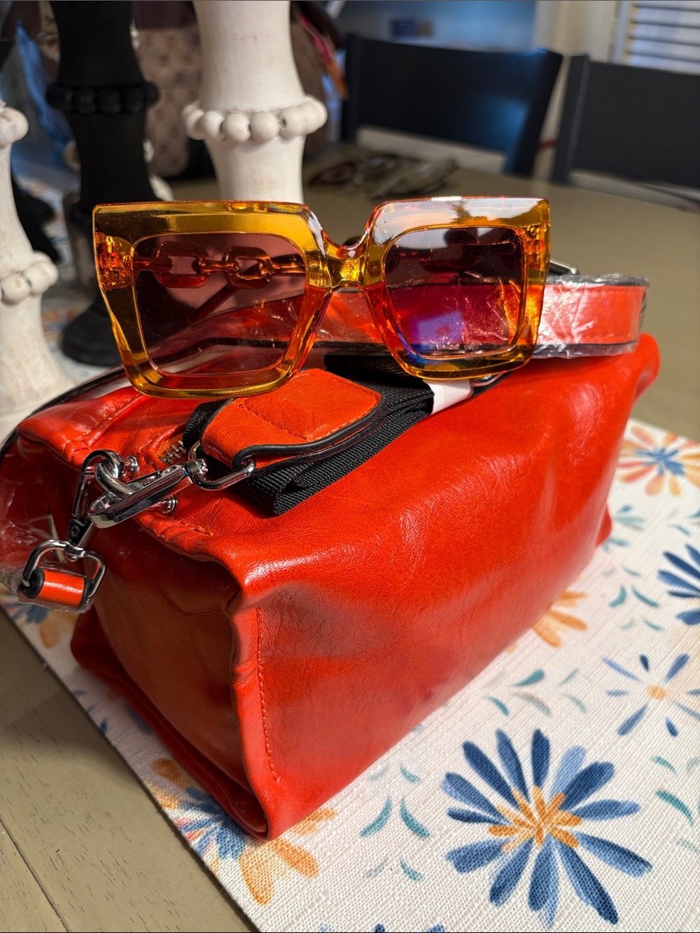 A New Day Orange Crossbody Bag with Amber Sunglasses it’s a Mash up